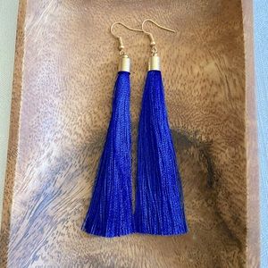 Boho Sapphire Blue Long Fringe Tassel Earrings